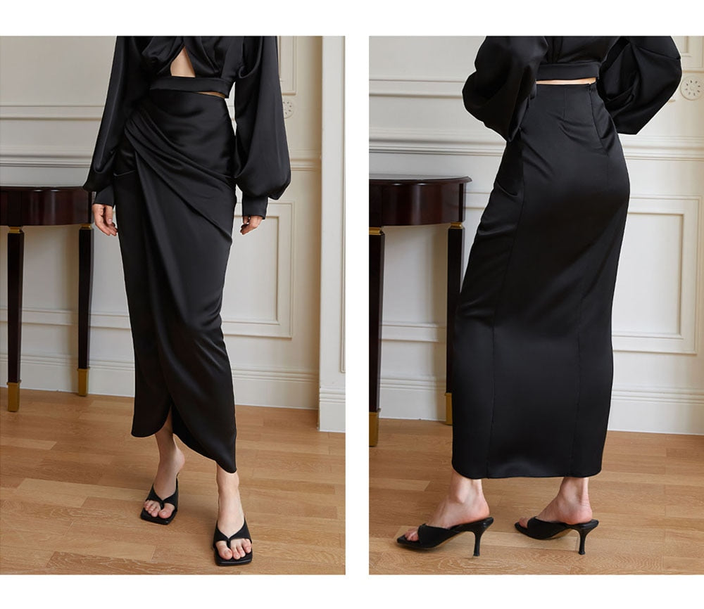 Black Satin Long Skirt