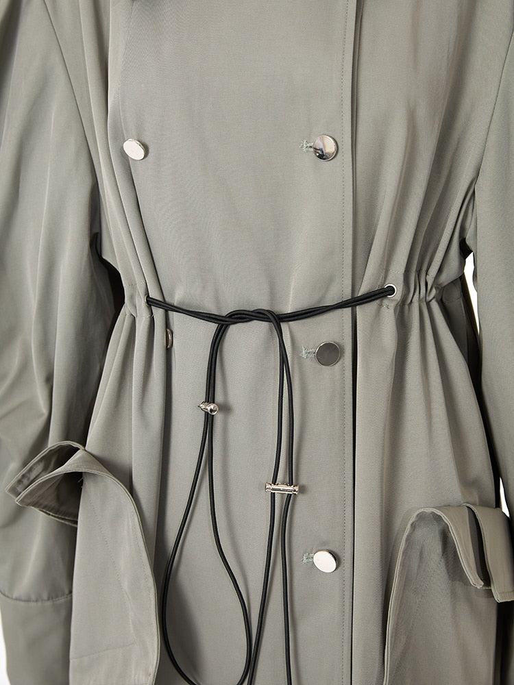 Women Green Long Trench Long Sleeve