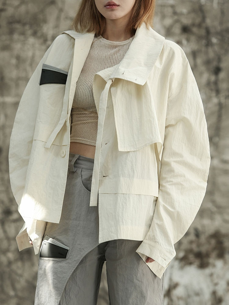 Beige Loose Fit Irregular Color-block Jacket