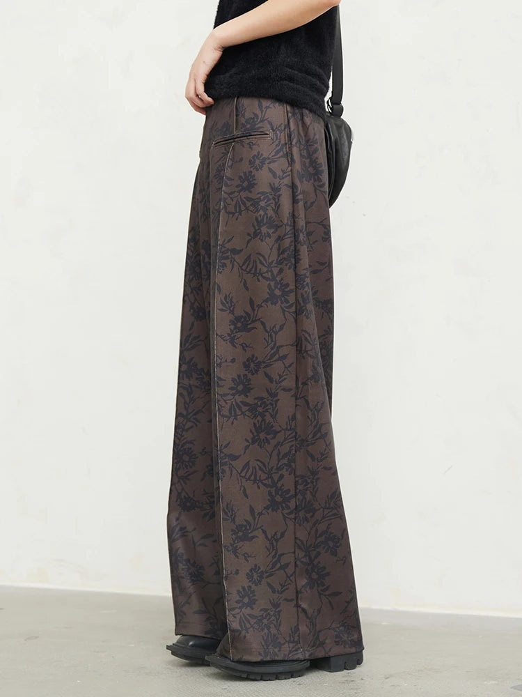 Brown Printed Long Wide Pants