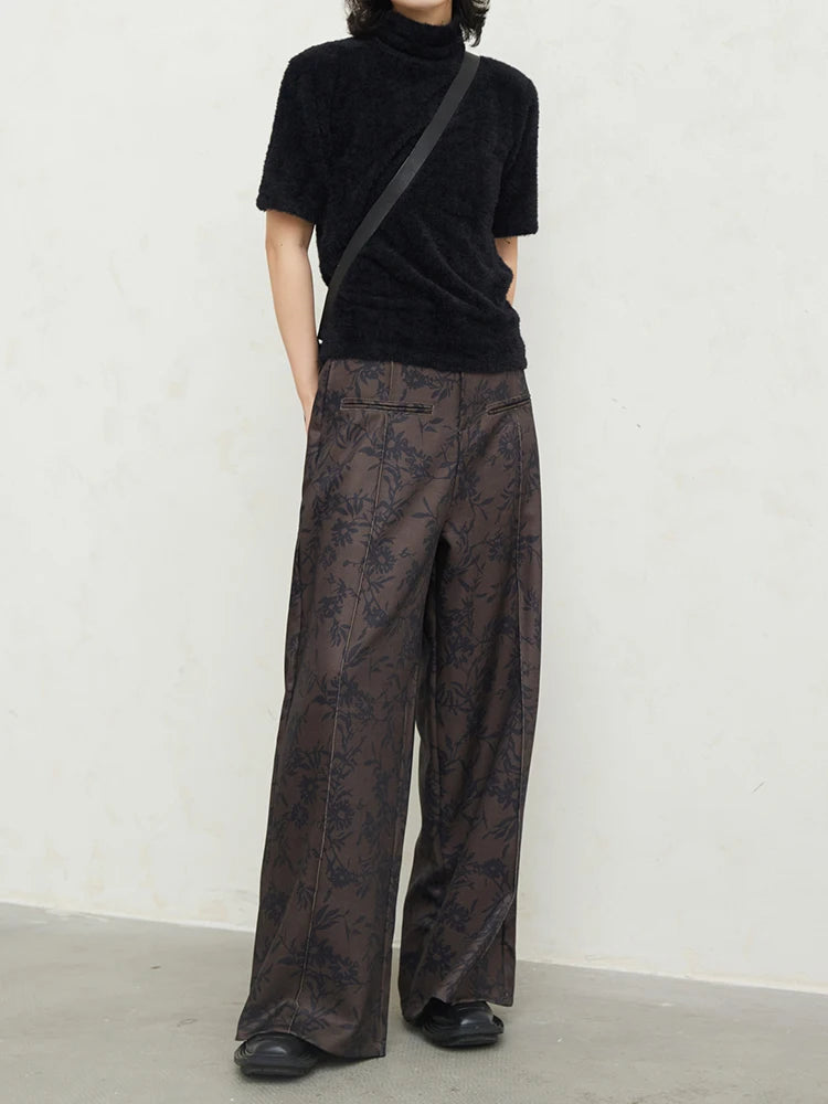 Brown Printed Long Wide Pants