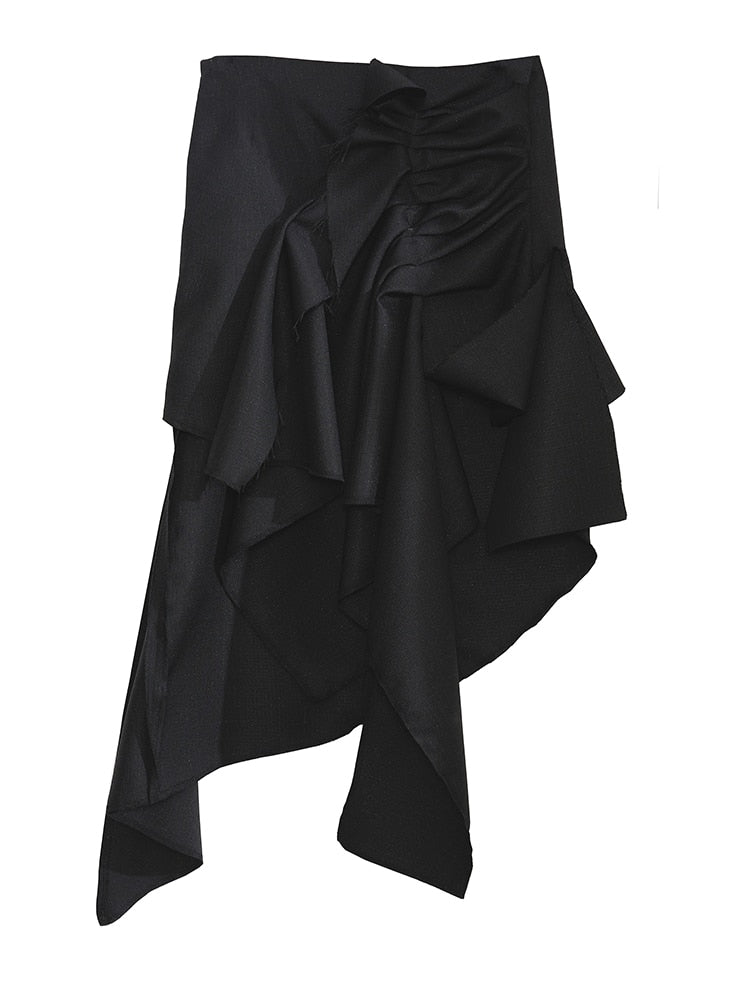 High Waist Black Ruffles Skirt