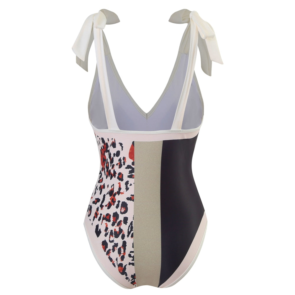 Colorblock Print One-piece Swimsuit With cover Up