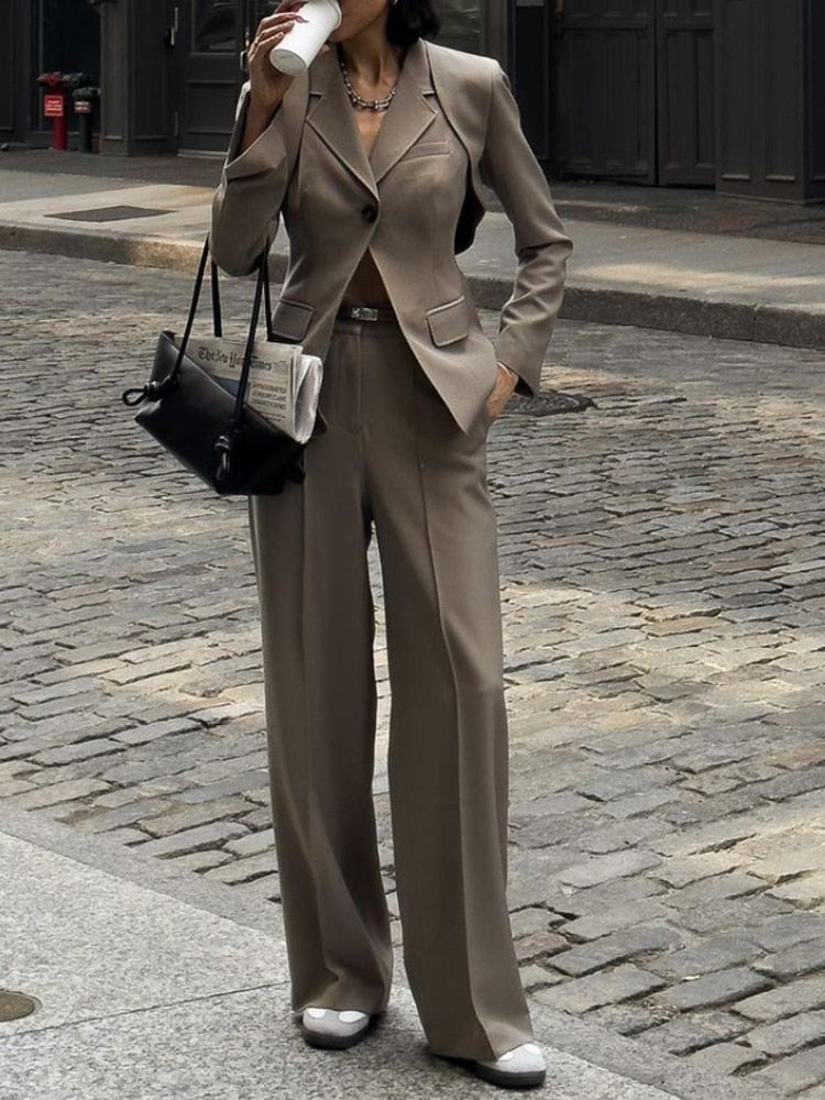 Three Piece Sets Sleeveless Top, Long Sleeve Blazer, and High Waist Pant