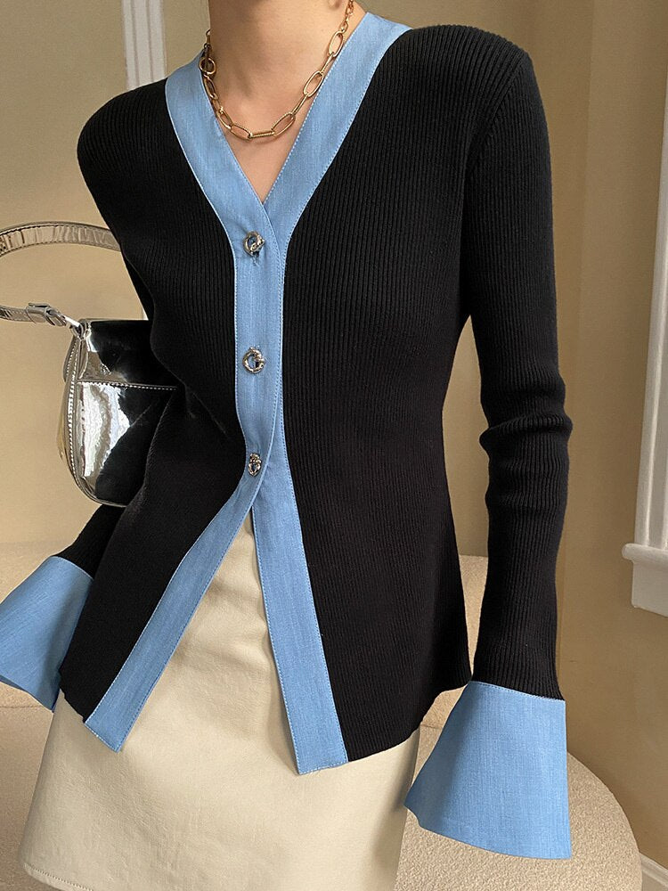 Cardigan Sweater - White - Blue