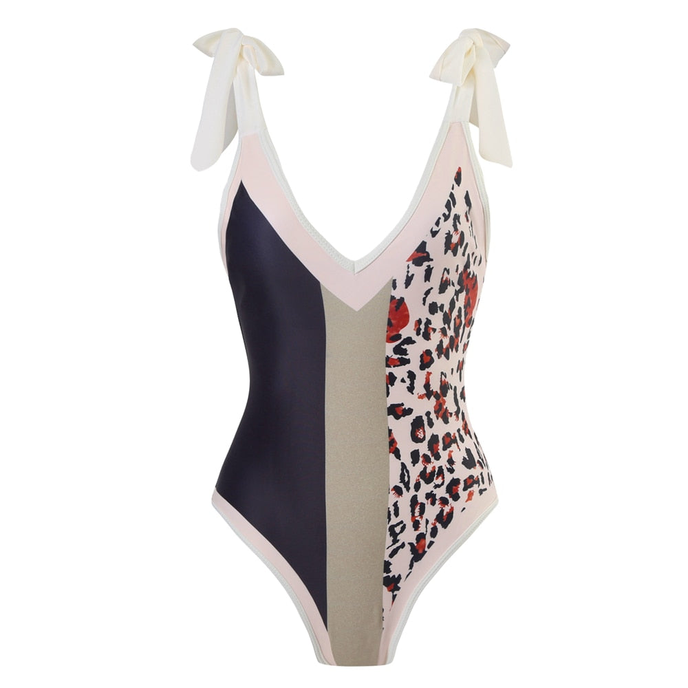 Colorblock Print One-piece Swimsuit With cover Up