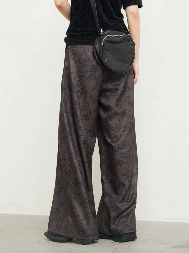 Brown Printed Long Wide Pants