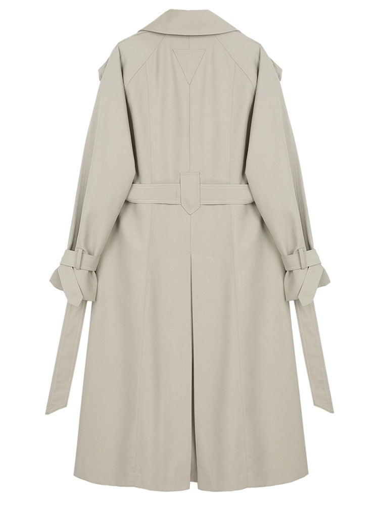 Women Apricot Belted Trench Long Sleeve