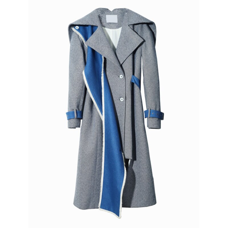 Gray Color-block Burr Woolen Coat