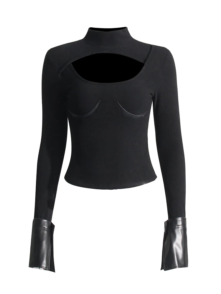 Leather Knitting Top - Black