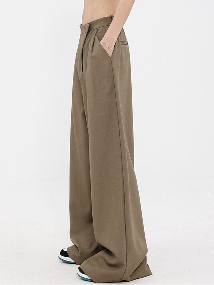 High Waist Black  Wide Leg Pants - Khaki