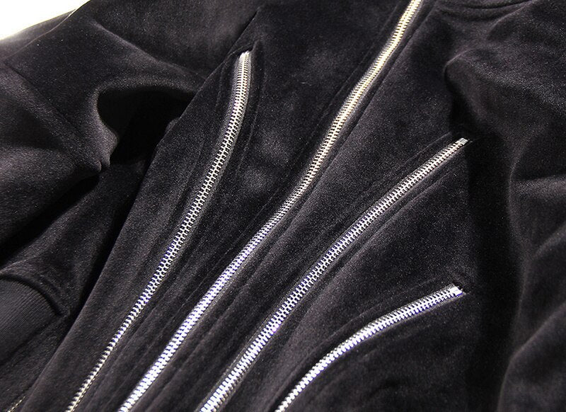 Black Zipper Velvet Jacket