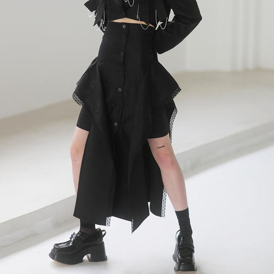 High Waist Black Ruffles Skirt