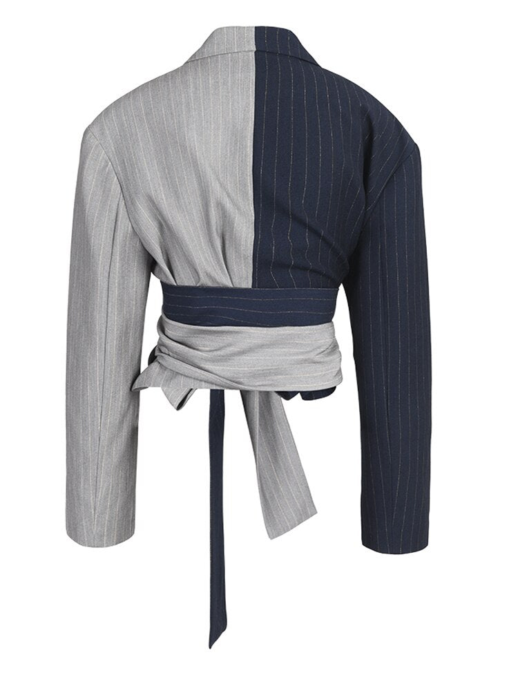 Women Gray Striped Blazer