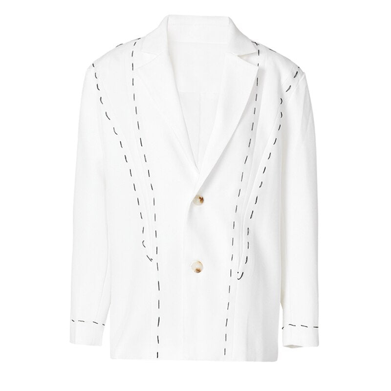 White Topstitched Big Size Blazer