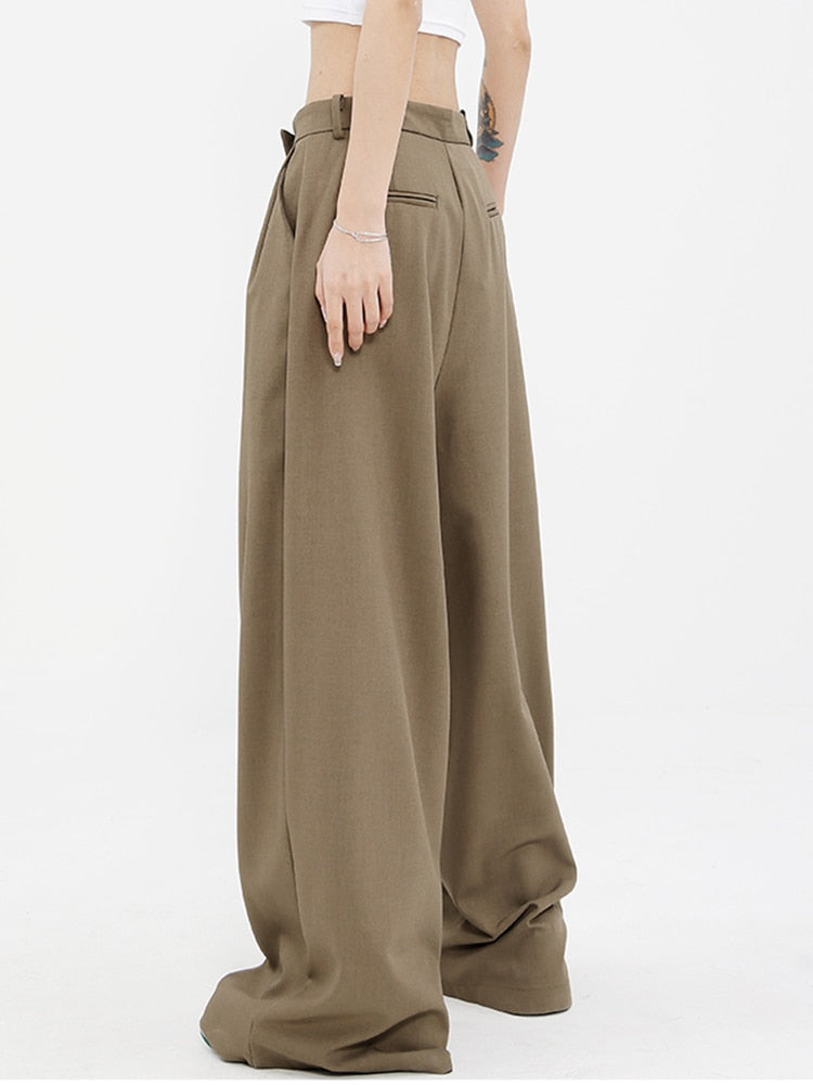 High Waist Black  Wide Leg Pants - Khaki