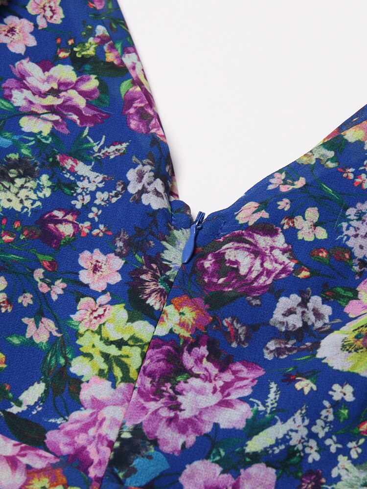 Women Short Sleeve Print Floral Colorblock Midi Dresses