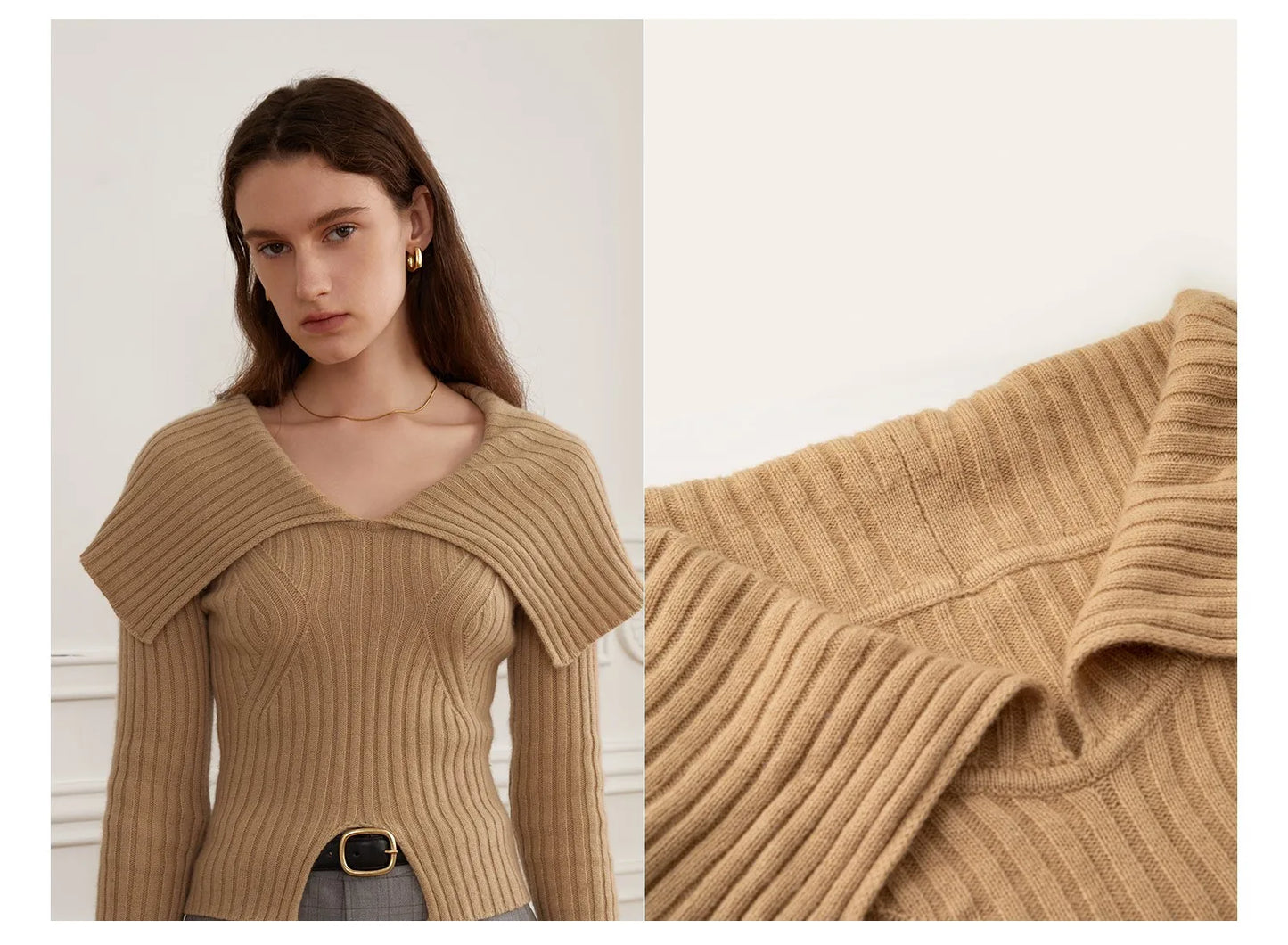 Polo Neck Slim Pullover Knit