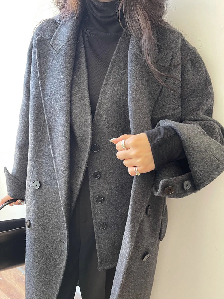 Two Piece Set Long Sleeve Coat and Sleeveless Vest