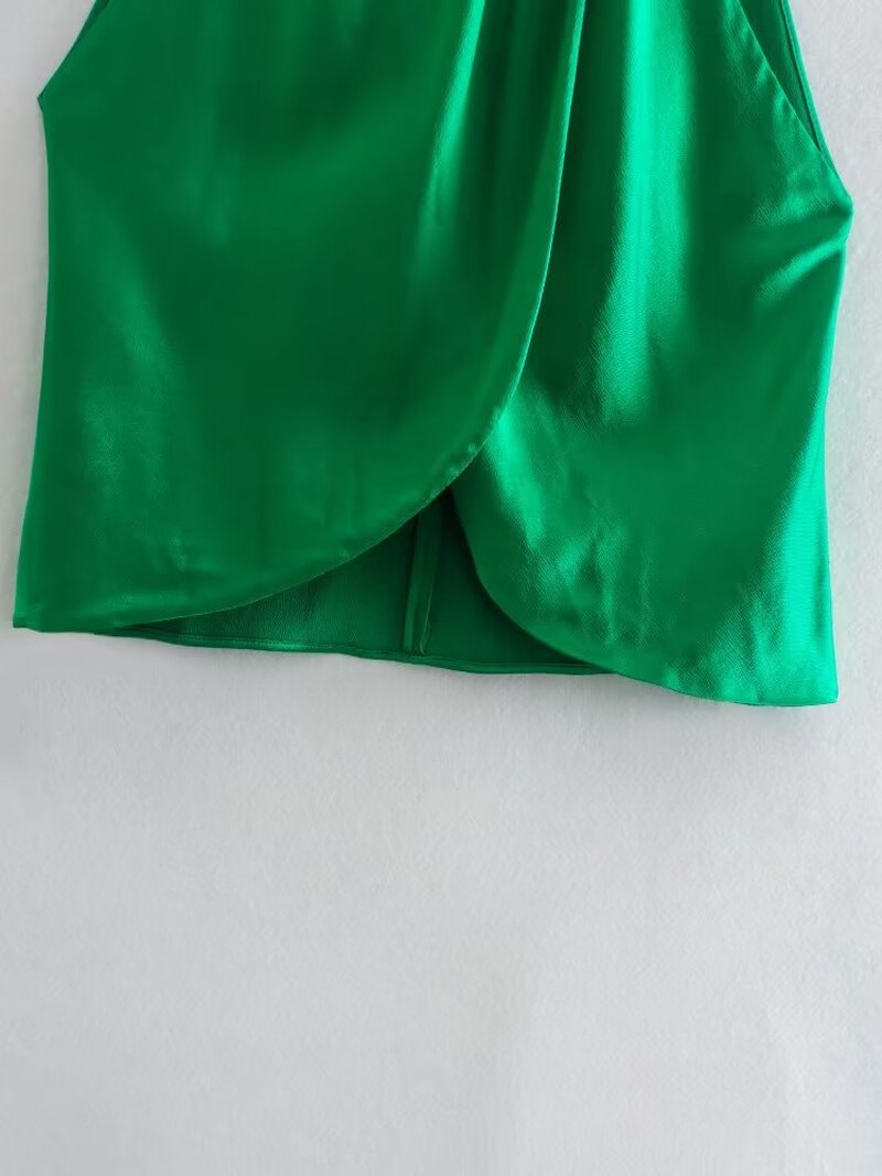 Tops Sleeveless shirt and Wide leg pants Green