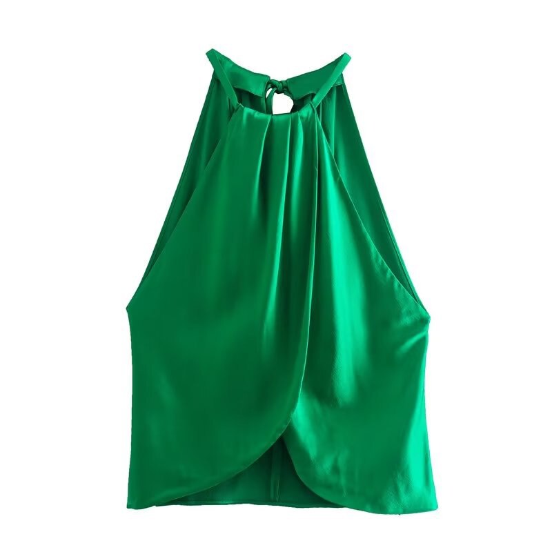 Tops Sleeveless shirt and Wide leg pants Green