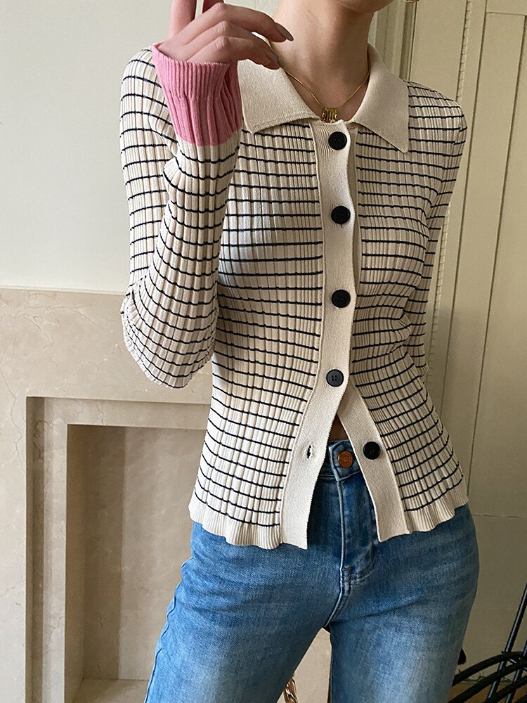 Color-block Slim Knitting Cardigan