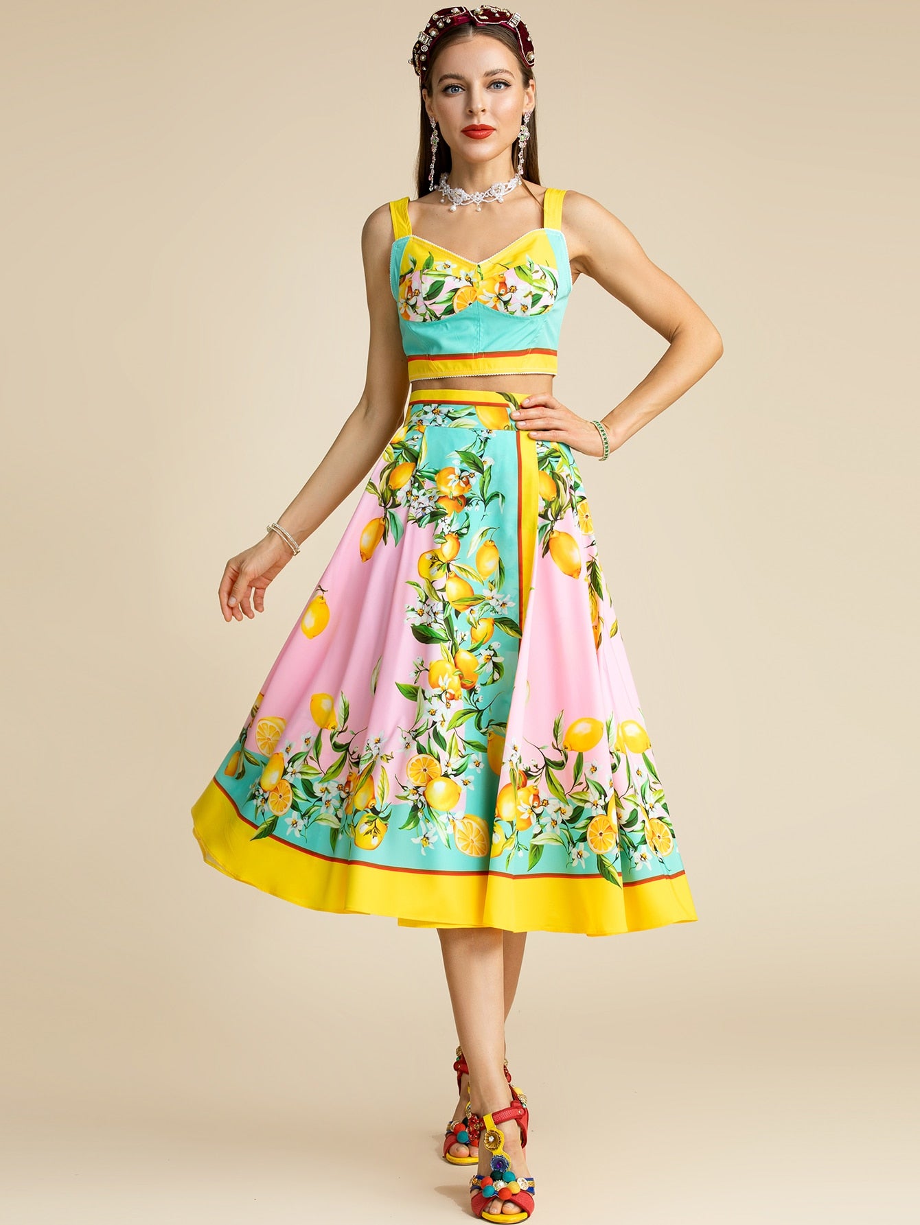 Top and Lemon printed Skirts Set