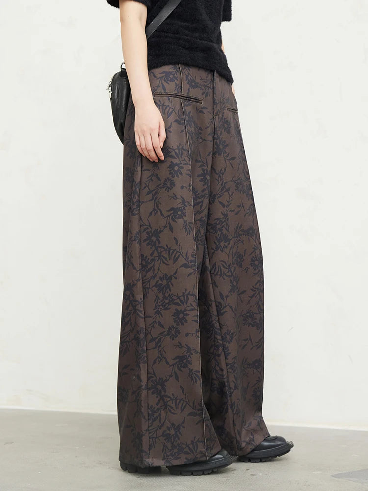 Brown Printed Long Wide Pants