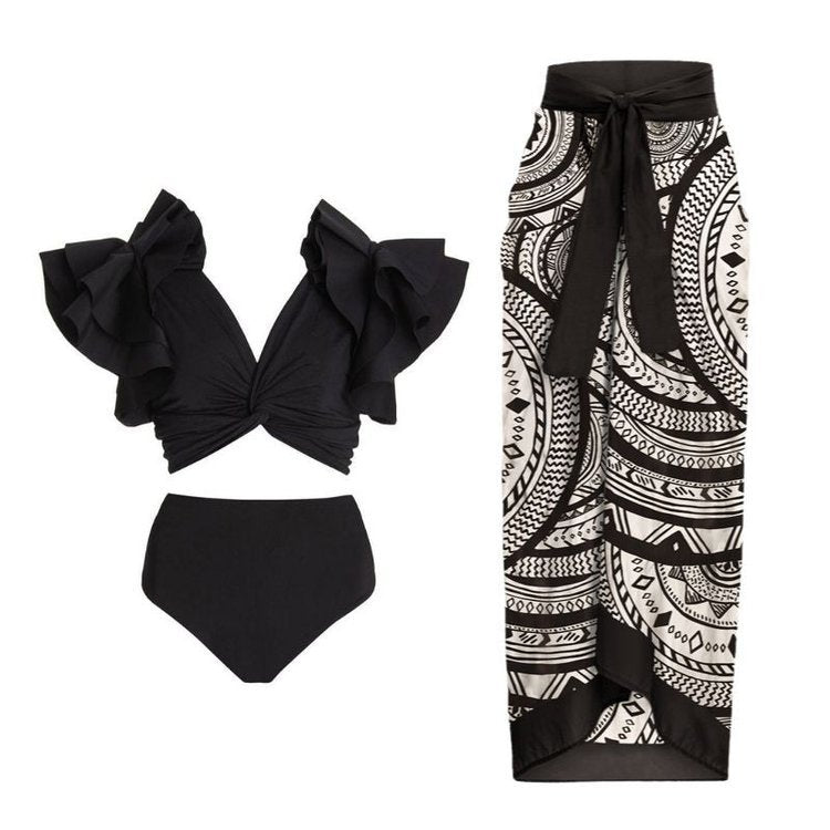 Two Piece Swimsuit  Bikinis Set Push Up and Beach Skirt