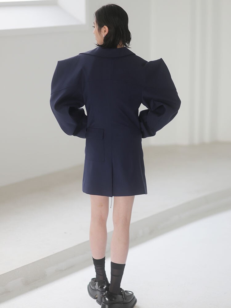 Shaped Long Blazer Long Sleeve - Navy