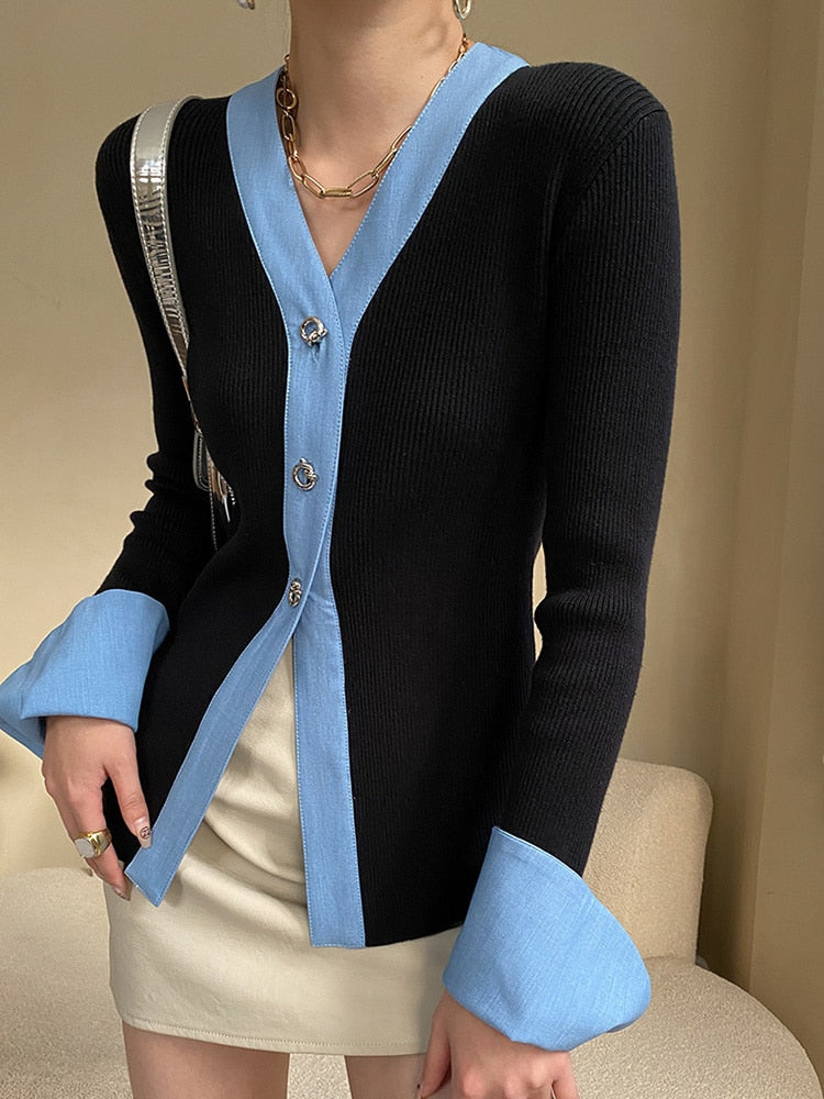 Cardigan Sweater - White - Blue