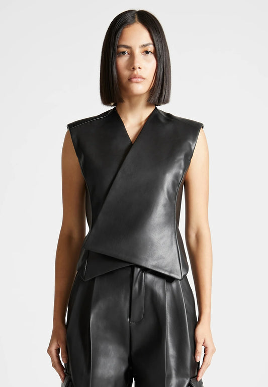 LEATHER WRAP WAISTCOAT - BLACK