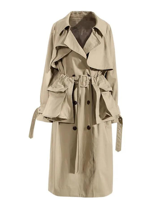 Women Khaki with belt pocket  Trench