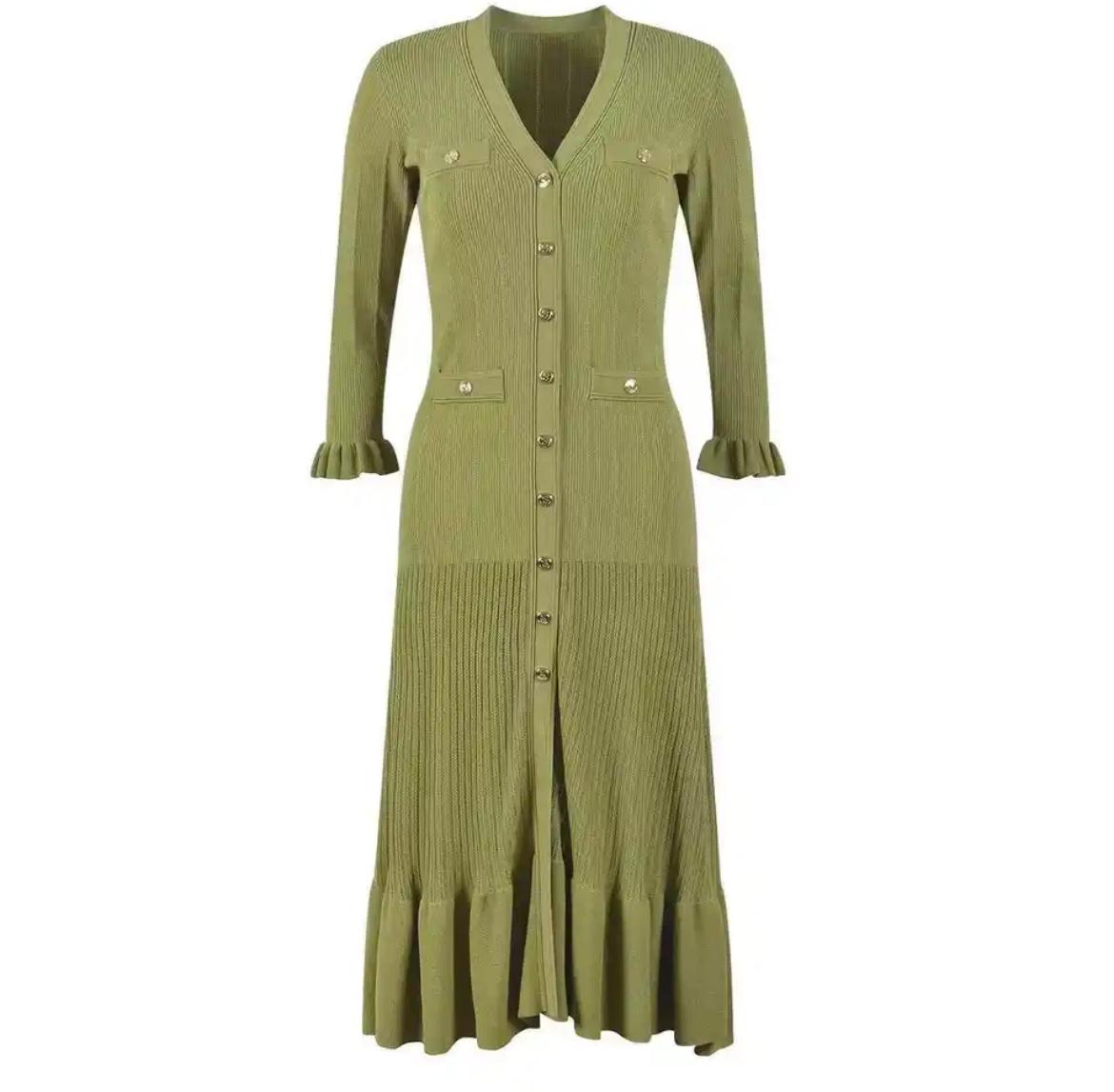 Green Knitted Mid-Length Dress