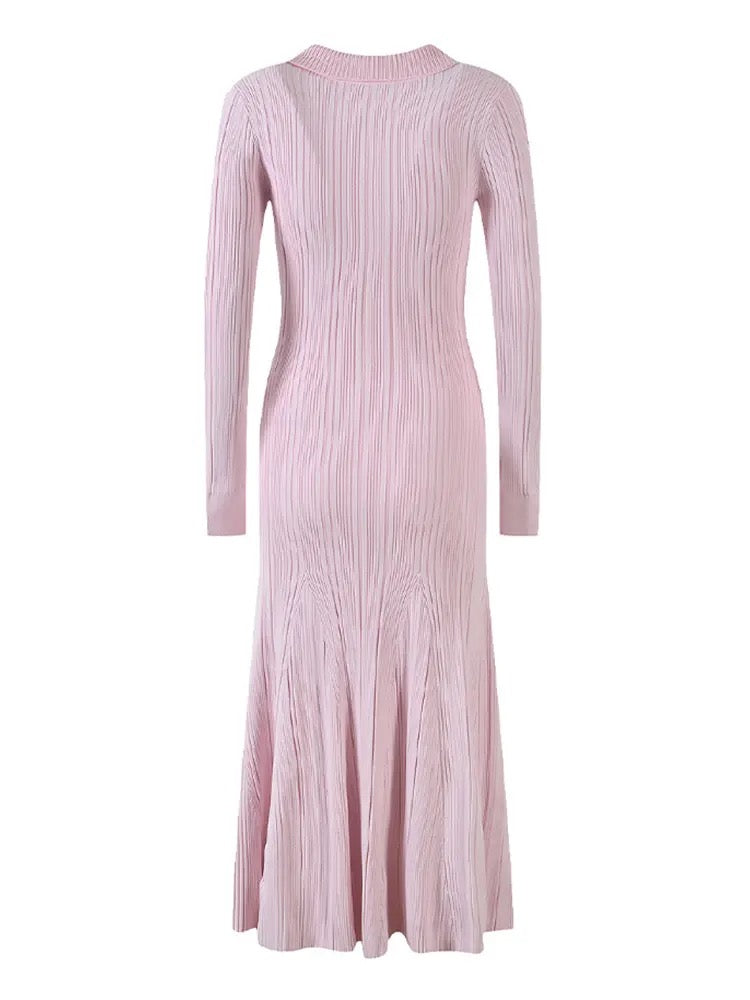 pink knitted medium-length dress