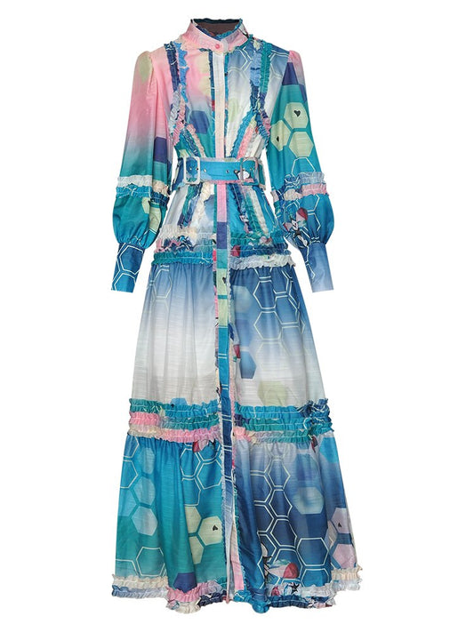 Long sleeve Multicolor Printed Long Dress