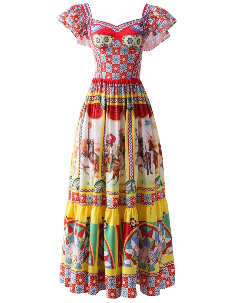 Summer Print Dress Women's Butterfly Sleeve