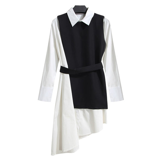 Shirt Dress Women's Two Piece Set Long Sleeve Vest