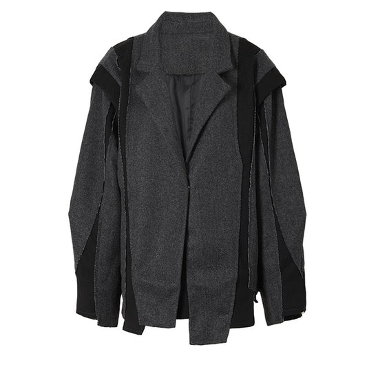 Gray Color-block Burr Woolen Coat