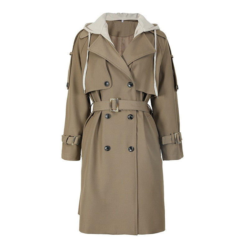 Women Khaki Double Breasted Trench