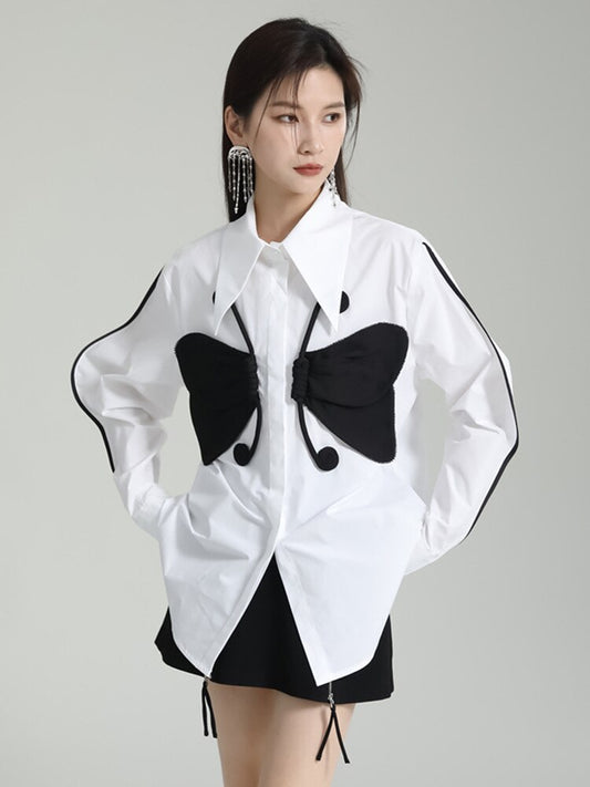 Women Bufferfly Blouse - White