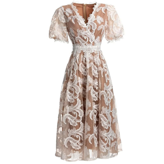 Puff sleeve Flower Mesh Dress