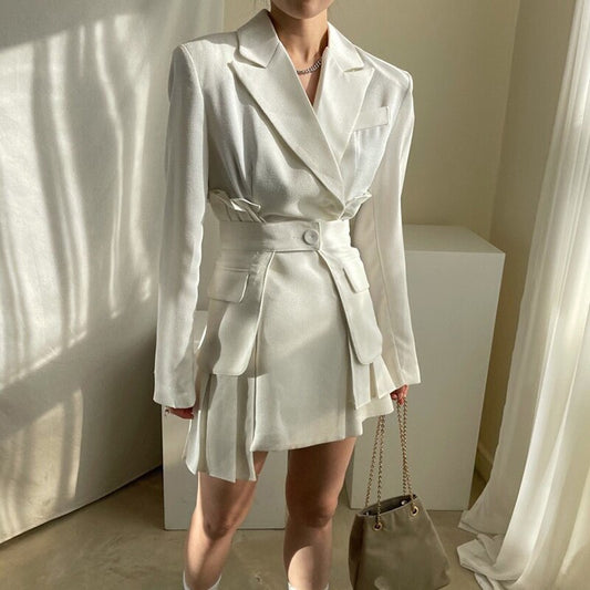 White Pleated Jacket Dress