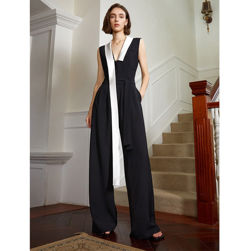 Women Black Color-block Long Jumpsuit