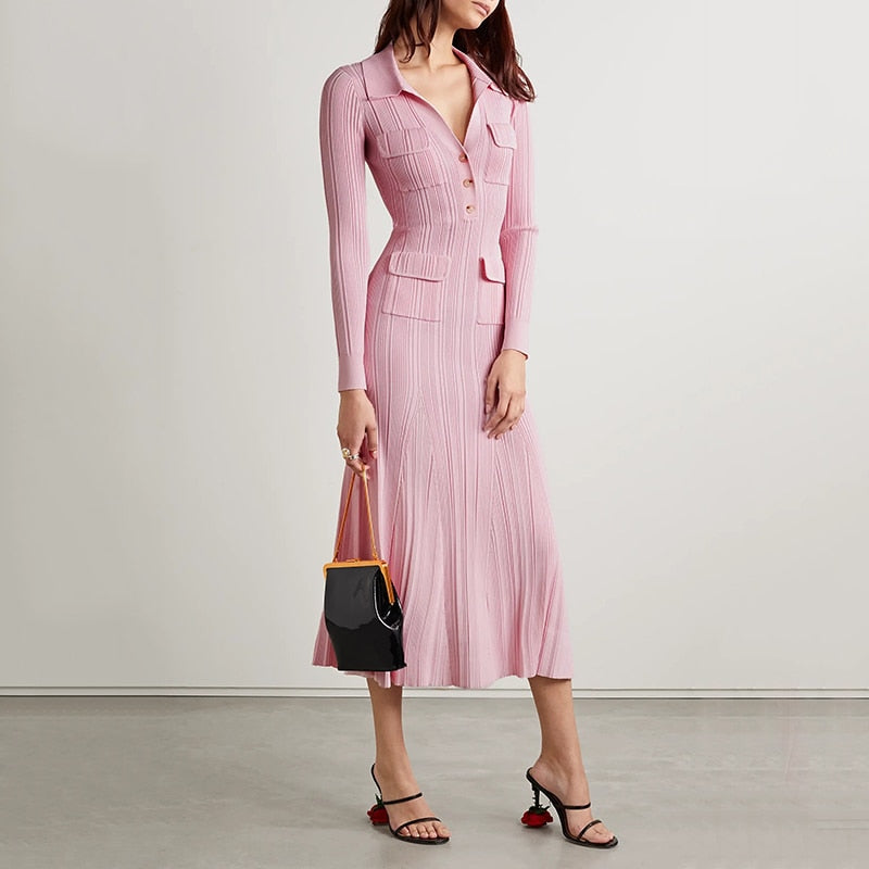 pink knitted medium-length dress