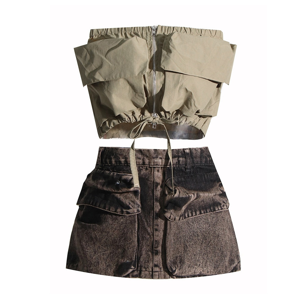 Two Piece Sets Sleeveless Top and High Waist Skirt