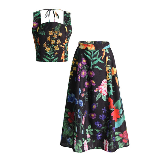 Two Piece Sets  Sleeveless Top and High Waist Skirt