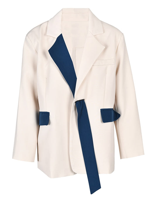 Women Beige Color-block Blazer Long Sleeve