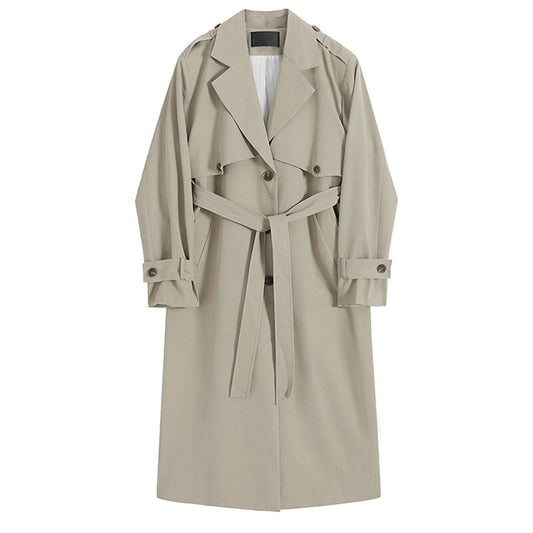 Women Khaki Belted Long Trench