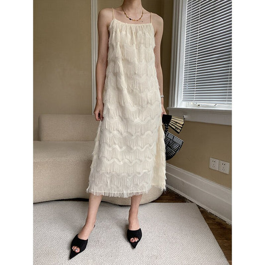 Women White Tassels Summer Dress